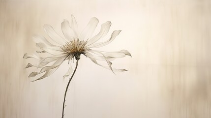 Sympathy card with abstract flower losing a petal. Condolence card. Blank space for text. Illustration for cover, card, postcard, postcard, brochure, advertisement or presentation.