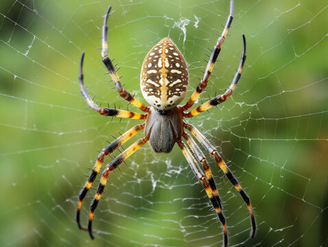A close-up image capturing a spider crafting a detailed and elegant web in a unique artistic manner.
