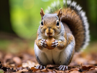 A squirrel enjoying a tasty acorn in a vintage-inspired setting, captured in high resolution.