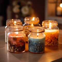  Aromatic candles in glass jars
