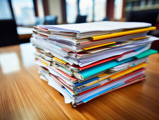 A neatly organized stack of financial reports and documents on a desk.