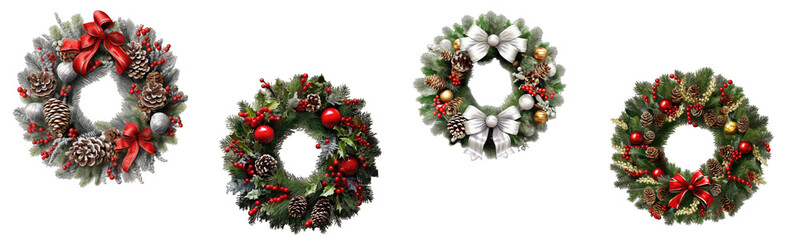 Christmas tree wreath and cones. Christmas decorations collection Generative Ai