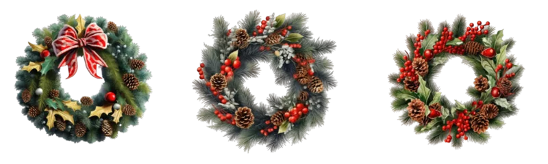 Foto op Plexiglas Christmas tree wreath and cones. Christmas decorations collection Generative Ai © GHart