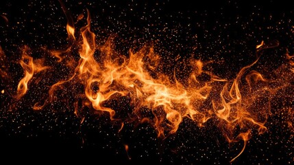 Fototapeta na wymiar Detail of fire sparks isolated on black background 