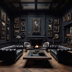  A splendid mansion living room with dark leather
