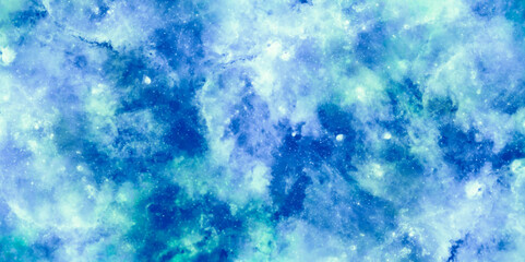 blue watercolor background. blue nebula background with stars. abstract background with bubbles. dark blue galaxy watercolor texture. navy blue grunge design