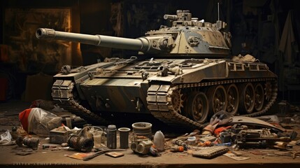 Broken military equipment on the battlefield - obrazy, fototapety, plakaty