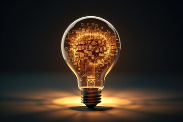 a light bulb with a circuit inside of it - obrazy, fototapety, plakaty