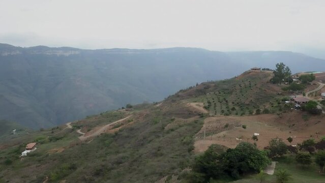 beautiful landscape with deep valleys and flowing rivers at the chicamocha canyon in the andes mountains of Colombia.