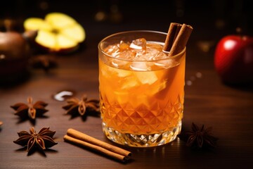 Hard Apple Cider Cocktail Infused with Cinnamon, Cardamom, and Star Anise - obrazy, fototapety, plakaty