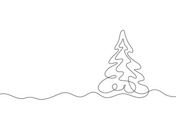 
Christmas tree one-line drawing. Merry Christmas decoration continuous line. Simple line drawing of a Christmas tree with a star.