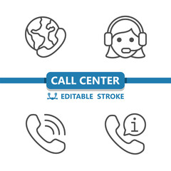 Call Center Icons. Customer Support, Customer Service, Phone Call, Telephone Vector Icon