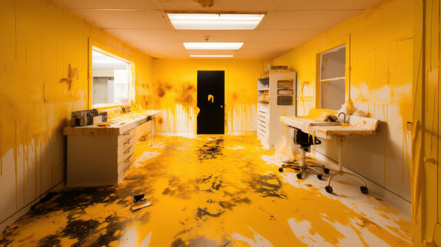 Demolished and destroyed interior of a rage room, anger relief strategy
