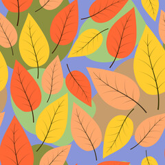 Seamless pattern of autumn bright leaves. Autumn vector illustration.