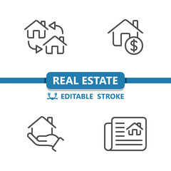 Real Estate Icons. House, Price, Dollar, Hand, Newspaper Icon
