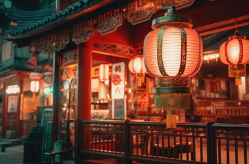Illuminated Chinese Lantern Hanging in Architecture