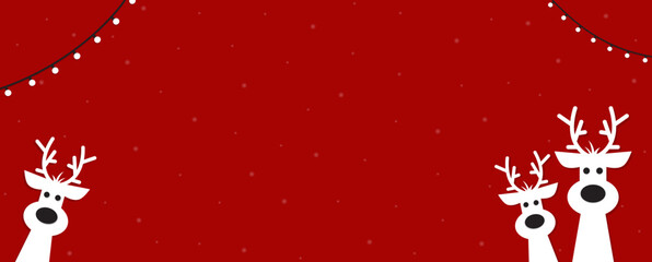 Cute Christmas reindeer on a red background. Christmas background, banner, or card.