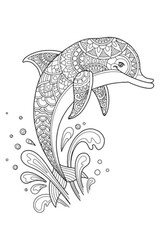 mandala illustration for coloring, dolphin, animals, relaxation, therapeutic, print

