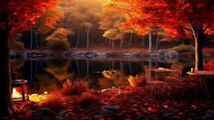 Naklejka premium Lakeside Chair in the Woods