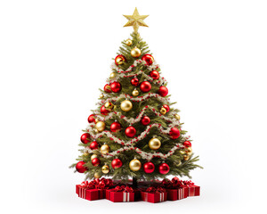 Beautiful Christmas tree with ornaments on white background