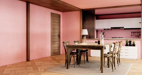 Mockup Pink Muji kitchen room japanese style minimal interior.