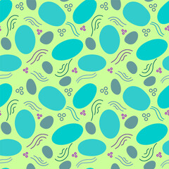 Abstract seamless pattern with oval shapes , curves and rings on a green menthol background. Vector illustration. For textile, backgrounds, wrapping paper.