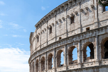 Fototapeta premium Close up of part of the Colosseum in Rome, Italy, an elliptical amphitheatre in the centre just east of the Roman Forum