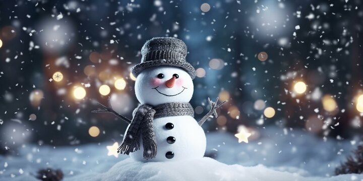 CHRISTMAS SNOWY WINTER SNOWMAN SNOWFLAKES FALLING BACKGROUND CINEMATIC
