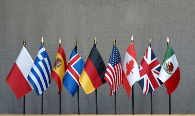 9 tabletop flags of different countries