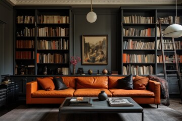 Interior of modern urban studio or living room in the appartment with contemporary designer decoration