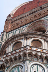 Details of the exterior of the di Santa Maria del Fiore or Cathedral of Saint Mary of the Flower - the main church of Florence, Tuscany, Italy.