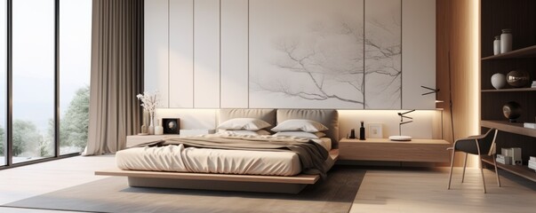 Banner with the minimalist; large space bedroom in natural light colors
