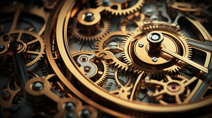 Fototapeta na wymiar Macro clockwork metal old mechanics time watch gears technology clock