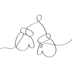 Mittens drawn in one line, continuously. Vector illustration