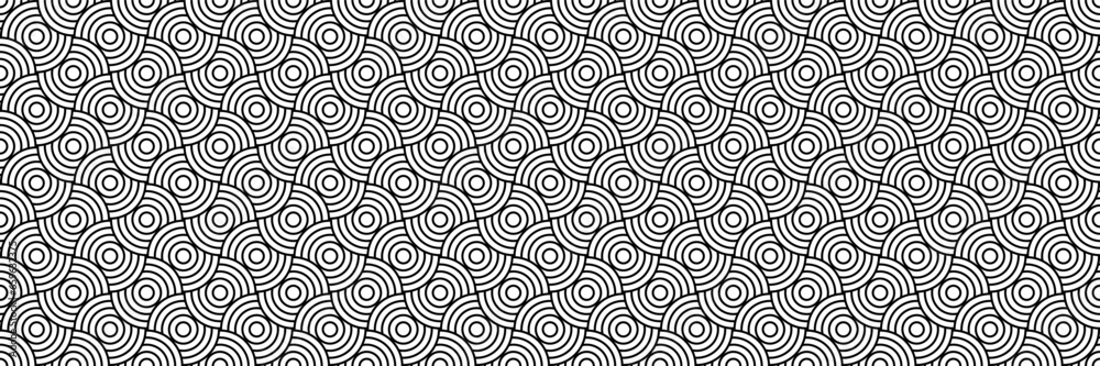 Poster horizontal seamless black circle design for pattern and background.