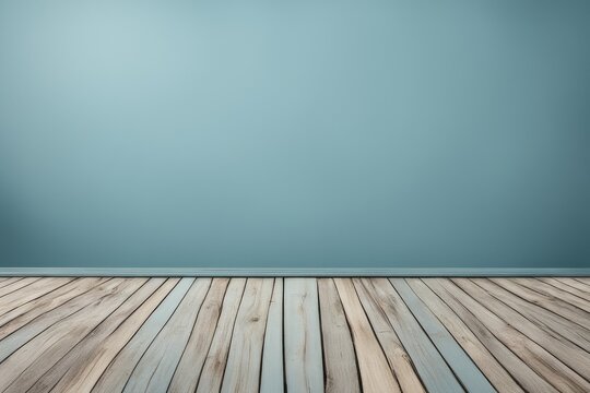 empty wooden floor with blue background ready for product display montage high quality photo