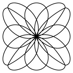 An outline illustration of a square geometric guilloche tile.