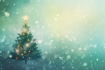 Fototapeta na wymiar glowing bokeh christmas tree with snow holiday yuletide joy background