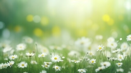 blurred green field with daisies