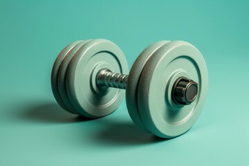 A representation of a dumbbell placed on a plain background. Generative AI
