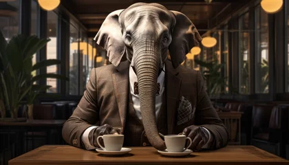 Foto op Aluminium elephant boss with a mug of coffee. © Ренат Хисматулин