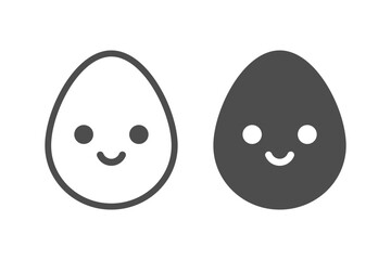 Egg character with smile vector icon. Breakfast symbol. Natural healthy food, protein, chicken product, boiled or raw egg in eggshell. Outline, flat and colored style icon. Vector illustration.