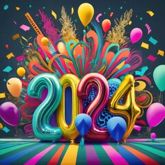 happy new year 2024 background with ballons 
