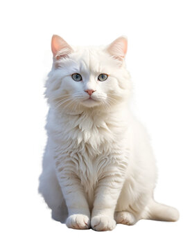 adorable white cat sitting on the ground , background removed png, transparent background for digital art/work