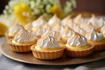 Delicious lemon meringue tarts, a classic treat from France and Italy. Generative AI