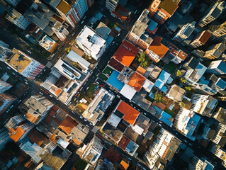 A vibrant cityscape with a modern design and aerial perspective showcased in an aerial photograph.
