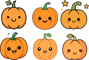 Set of vector cute pumpkins graphic elements, for autumn season, thanksgiving banner decoration.