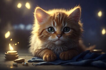 Photorealistic of a magical cute cat