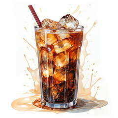 Watercolor Iced coffee Clipart, Generative Ai