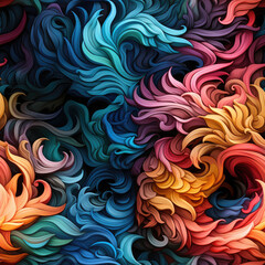 Colorful psychedelic dragon pattern seamless print  - obrazy, fototapety, plakaty